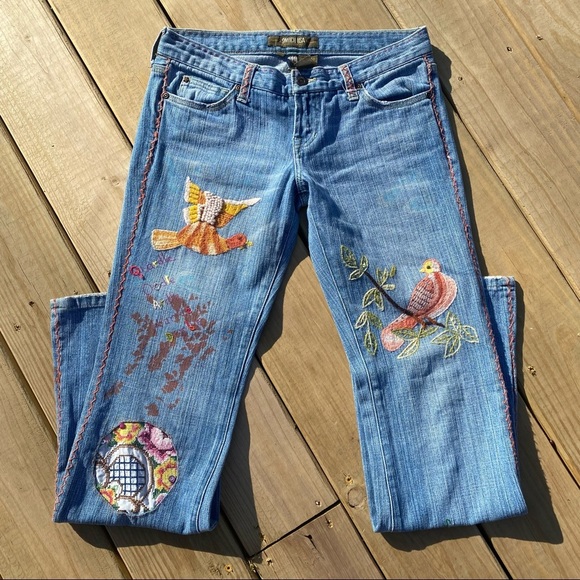 SWITCH USA | Heaven Low Rise Flare Embroidered Denim Jeans 28 - Picture 1 of 8